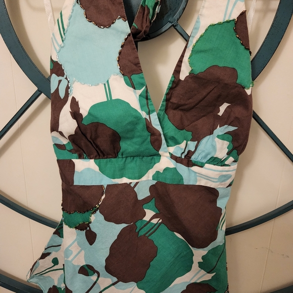 BCBG GREEN AND BROWN HALTER TOP - Picture 2 of 4